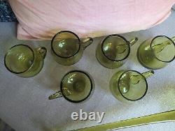 Mid Century Modern Murano Olive Green punch cups ladle