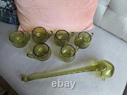 Mid Century Modern Murano Olive Green punch cups ladle