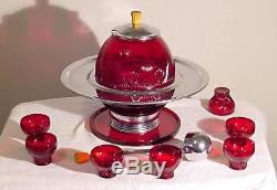 Mid Century Modern New Martinsville Glass Art Deco Top Prize Punch Bowl Set 1930