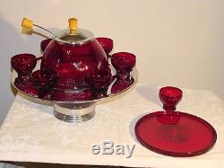 Mid Century Modern New Martinsville Glass Art Deco Top Prize Punch Bowl Set 1930