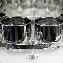 Mid Century Modern Silver Fade Punch Bowl Set with Caddy