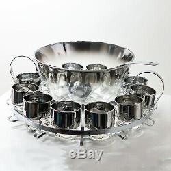 Mid Century Modern Silver Fade Punch Bowl Set with Caddy