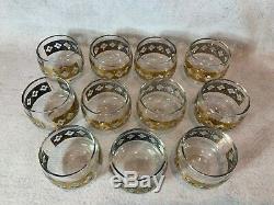 Mid Century Rare Culver Seville Glassware Punch Bowl Set 11 Roly Poly Glasses