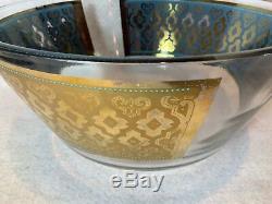 Mid Century Rare Culver Seville Glassware Punch Bowl Set 11 Roly Poly Glasses