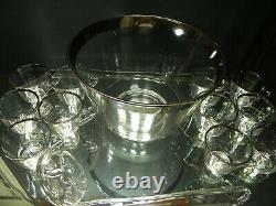 Mid Century Signed Dorothy Thorpe Silver Fade Punch Bowl Set with Glass Ladle