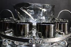 Mid Century Silver Fade Complete Punch Bowl Set Dorothy Thorpe Vintage 15 pc