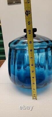 Mid century italian blue Glass Punch Bowl With 7 Cups