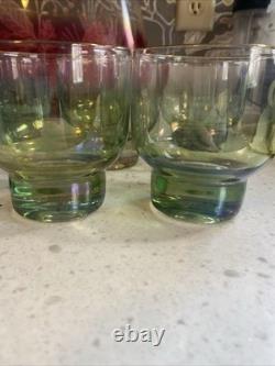 Midcentury Modern BARWARE Iridescent Ombré Punch Bowl Glasses Set