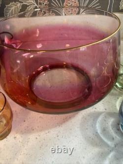 Midcentury Modern BARWARE Iridescent Ombré Punch Bowl Glasses Set