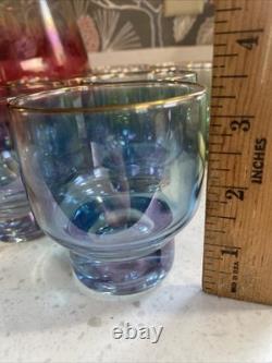 Midcentury Modern BARWARE Iridescent Ombré Punch Bowl Glasses Set