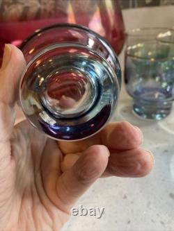 Midcentury Modern BARWARE Iridescent Ombré Punch Bowl Glasses Set