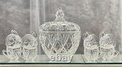 Mikasa Roxborough Punch Bowl & Lid With 8 Punch Cups Matching Mikasa set 10 Pc