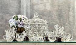 Mikasa Roxborough Punch Bowl & Lid With 8 Punch Cups Matching Mikasa set 10 Pc