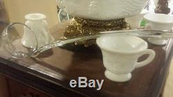Milk Glass PUNCH BOWL SET with 12 Cups, Paneled Grape pattern