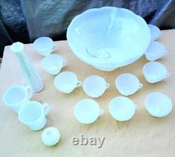 Milk Glass Punch Bowl, 11-Cups, Ladle. Vase, Fire-King Mug, Anchor Mug, Globe
