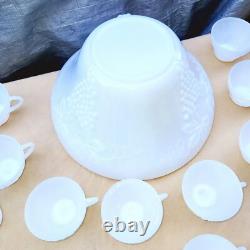Milk Glass Punch Bowl, 11-Cups, Ladle. Vase, Fire-King Mug, Anchor Mug, Globe