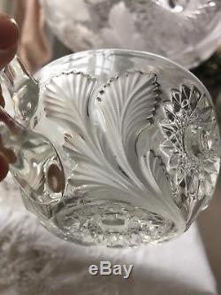 Millersburg Frosted Hobstar and Feather Punch Bowl Set, Bowl + Base + 12 Cups