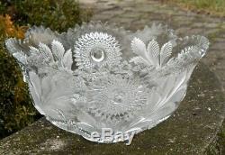 Millersburg Hobstar Feather Flared Punch Bowl 15 Glass Frosted EAPG 1900