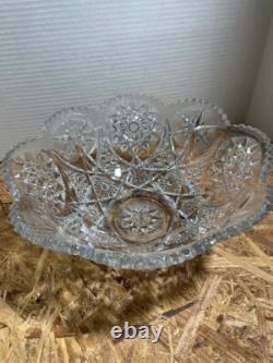 Mint Condition Heavy Cut Glass Antique Punch Bowl with 8 Cups