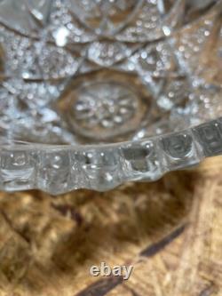 Mint Condition Heavy Cut Glass Antique Punch Bowl with 8 Cups