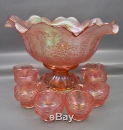 Modern Fenton PANELED GRAPE Sunset Stretch Glass 14 Punch Bowl with 10 cups 5844