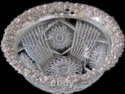 Monumental J. F. Fradley & Co. Repousse Sterling Silver & Cut Glass Punch Bowl