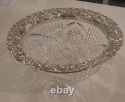 Monumental J. F. Fradley & Co. Repousse Sterling Silver & Cut Glass Punch Bowl