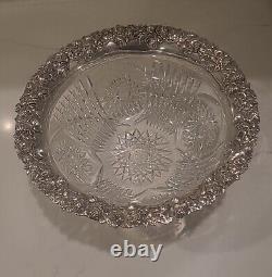 Monumental J. F. Fradley & Co. Repousse Sterling Silver & Cut Glass Punch Bowl