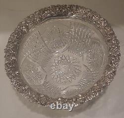 Monumental J. F. Fradley & Co. Repousse Sterling Silver & Cut Glass Punch Bowl