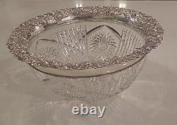 Monumental J. F. Fradley & Co. Repousse Sterling Silver & Cut Glass Punch Bowl