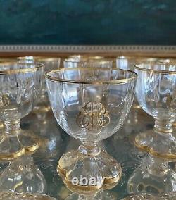 Moser Art Glass Large Punch Bowl Set Quatrefoil Gilded Incredible Bell Tone