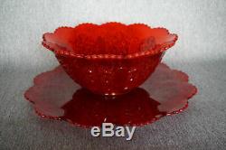 Mosser Glass Ruby Red Daisy Button Punch Bowl Set