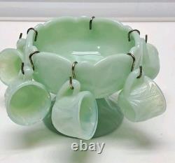 Mosser Jadite Color Custard Glass Mini Punch Bowl with6 Mini Cups