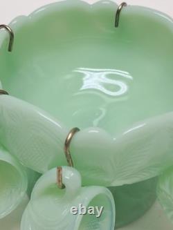 Mosser Jadite Color Custard Glass Mini Punch Bowl with6 Mini Cups