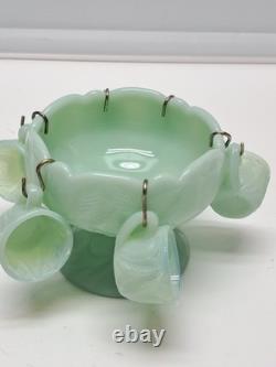 Mosser Jadite Color Custard Glass Mini Punch Bowl with6 Mini Cups