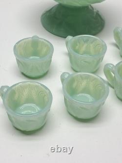 Mosser Jadite Color Custard Glass Mini Punch Bowl with6 Mini Cups