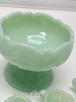 Mosser Jadite Color Custard Glass Mini Punch Bowl with6 Mini Cups