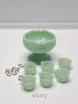 Mosser Jadite Color Custard Glass Mini Punch Bowl with6 Mini Cups