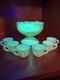 Mosser Uranium Custard Glass Inverted Strawberry Mini Punch Bowl & 6 Mini Cups
