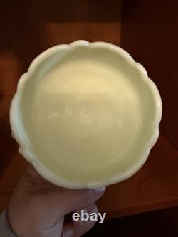 Mosser Uranium Custard Glass Inverted Strawberry Mini Punch Bowl & 6 Mini Cups