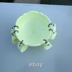 Mosser Uranium Custard Glass Mini Punch Bowl with6 Mini Cups GLOW Strawberry