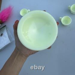 Mosser Uranium Custard Glass Mini Punch Bowl with6 Mini Cups GLOW Strawberry