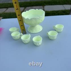 Mosser Uranium Custard Glass Mini Punch Bowl with6 Mini Cups GLOW Strawberry