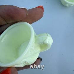 Mosser Uranium Custard Glass Mini Punch Bowl with6 Mini Cups GLOW Strawberry