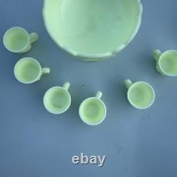 Mosser Uranium Custard Glass Mini Punch Bowl with6 Mini Cups GLOW Strawberry