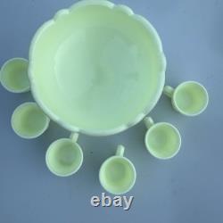 Mosser Uranium Custard Glass Mini Punch Bowl with6 Mini Cups GLOW Strawberry