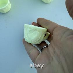 Mosser Uranium Custard Glass Mini Punch Bowl with6 Mini Cups GLOW Strawberry