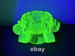Mosser Uranium Vaseline Glass Mini Punch Bowl with6 Mini Cups