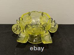 Mosser Uranium Vaseline Glass Mini Punch Bowl with6 Mini Cups