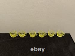Mosser Uranium Vaseline Glass Mini Punch Bowl with6 Mini Cups